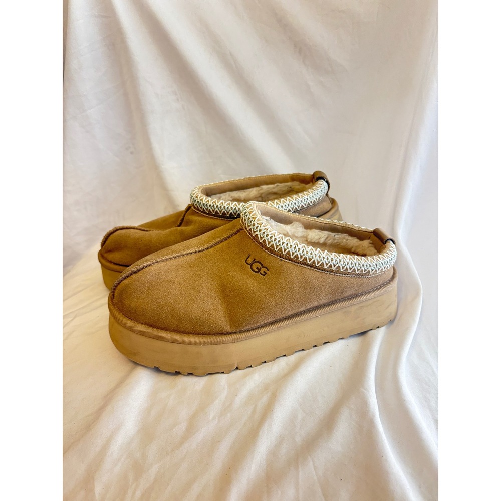 UGG Tazz Platform Suede Slippers Chestnut Brown Size 8 1122553